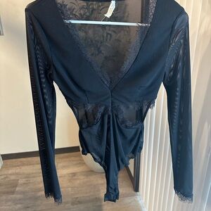 Elegant Black Sheer Lace Bodysuit